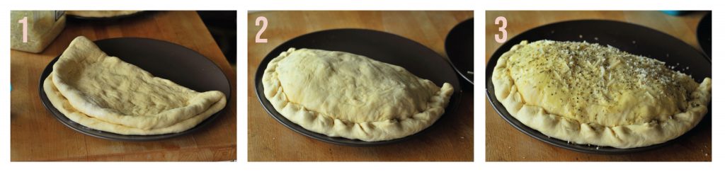 Step by step filling and sealing the calzone