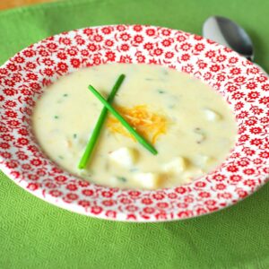Healthified Baked Potato Soup from A Duck's Oven. A hearty, creamy baked potato soup lightened up with a few secret ingredients!