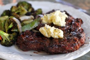 Perfect, Perfect Ribeye from A Duck's Oven. Grilled ribeye steaks with plenty of creamy bleu cheese butter.