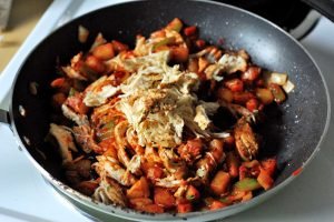 Chicken Hash from A Duck's Oven. This easy chicken hash is made with chicken breasts, potatoes, and bell peppers.