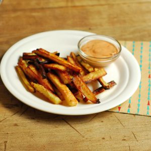 Sweet Potato Fries and Chipotle Mayo Sauce from A Duck's Oven. Very simple sweet potato fries with a spicy chipotle mayo sauce!