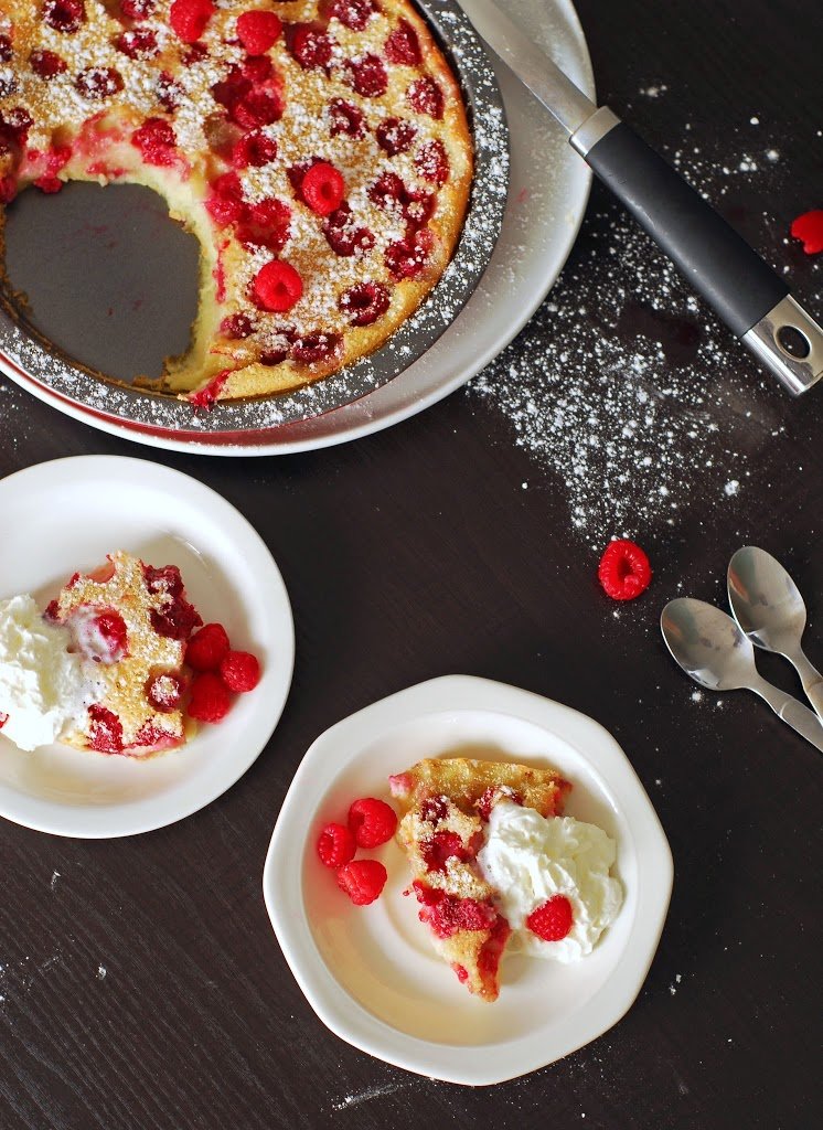 Raspberry and Coconut Clafoutis from A Duck's Oven. Custard meets pancake for this raspberry and coconut clafoutis. Excellent for breakfast or dessert!
