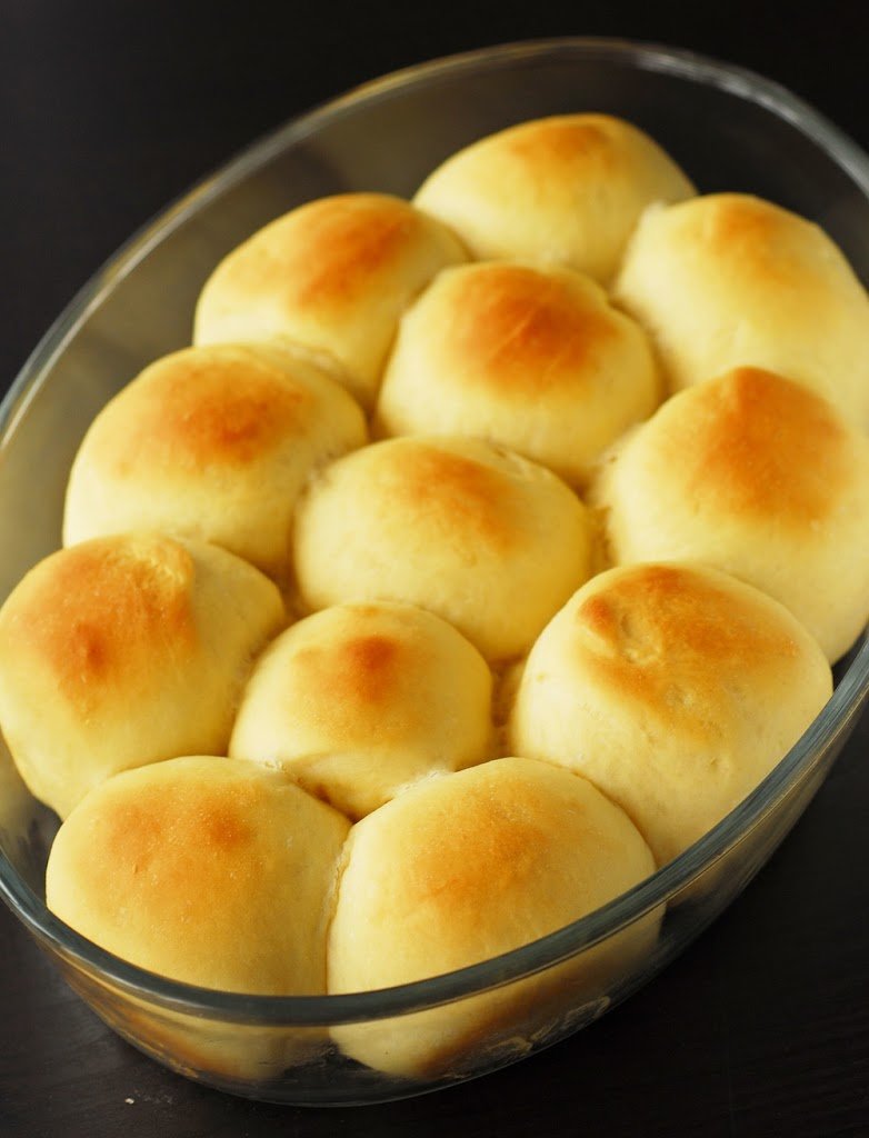 Baked rolls in glass baking dish