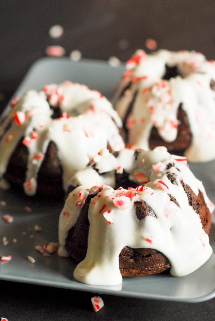 Chocolate Cakes with Peppermint Cream Frosting from A Duck's Oven. These cakes are easy to make and perfect for the holidays!