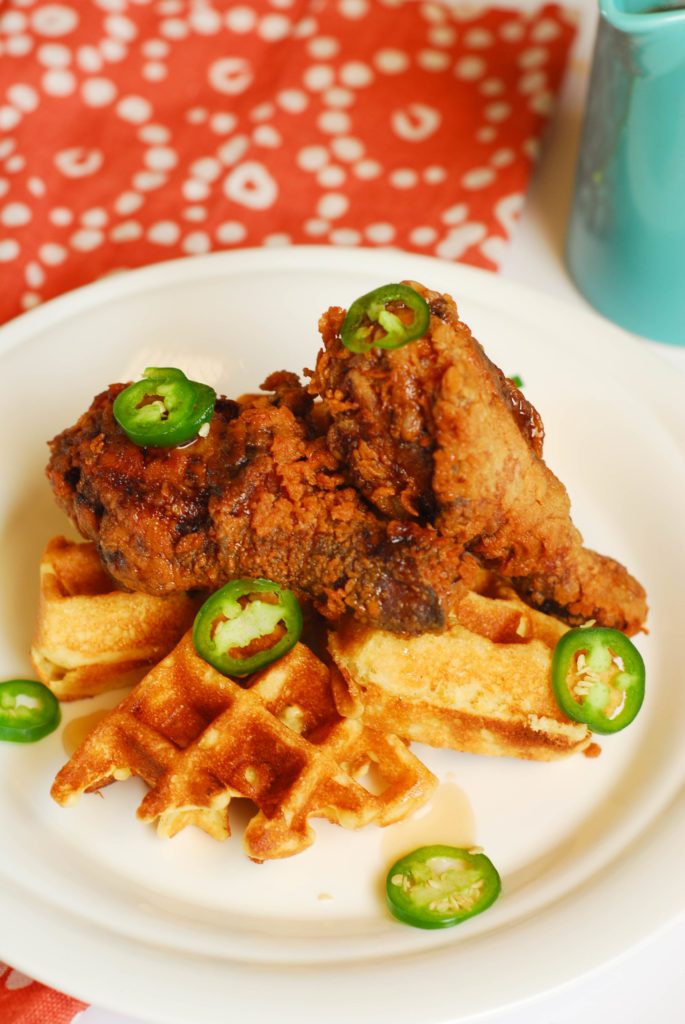 Maple Brined Fried Chicken and Cornbread Waffles from A Duck's Oven.