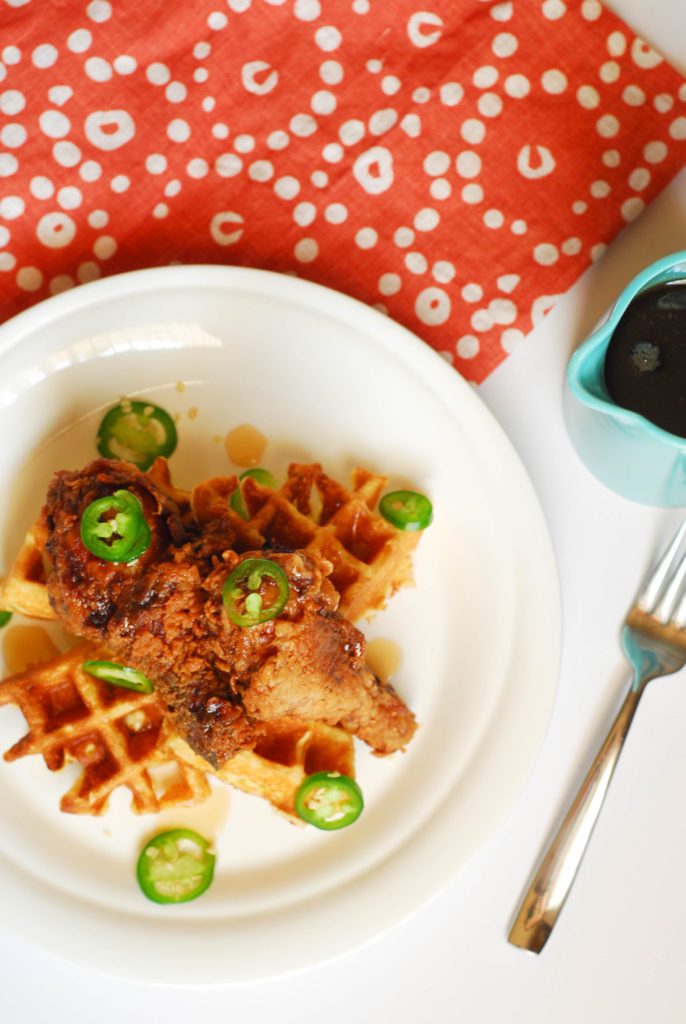 Maple Brined Fried Chicken and Cornbread Waffles from A Duck's Oven.