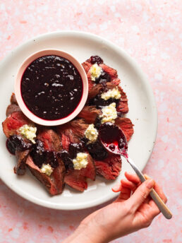 Sous Vide Elk Roast with Blueberry Sauce & Blue Cheese Butter