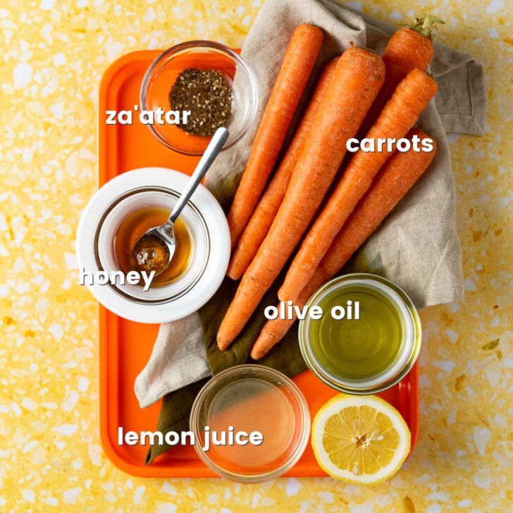 Ingredients for smoked carrots with za'atar and honey.